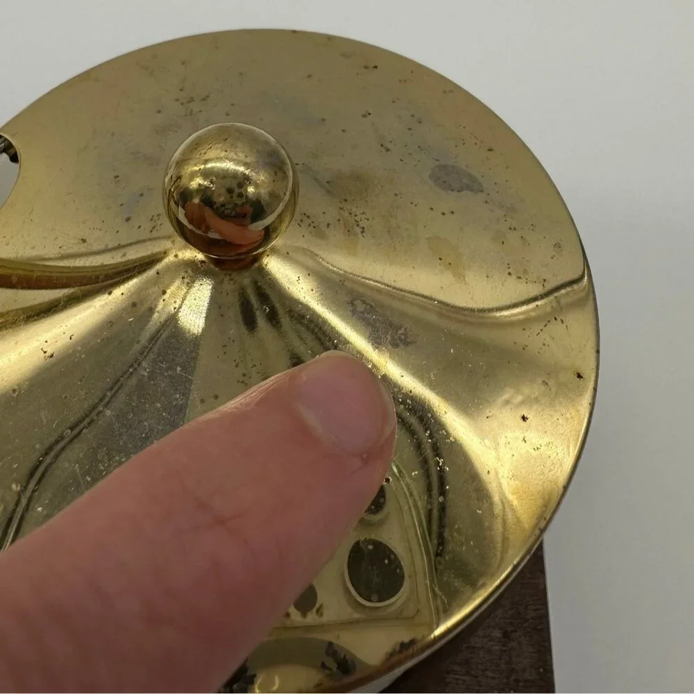 Vintage Condiment Serving Dish Wood Tray Smokey Glass Bowls Retro Gold Brown - Picture 7 of 9